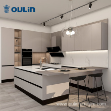 Modern wood grain and lacquer combination kitchen cabinet